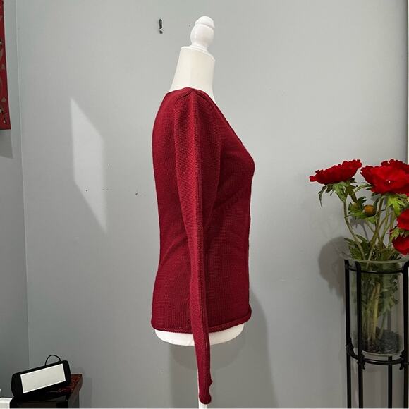 NEW Moda Intl Wool Classic V Neck Timeless Fisherman Rolled Hem Sweater XS NWOT - Picture 4 of 14